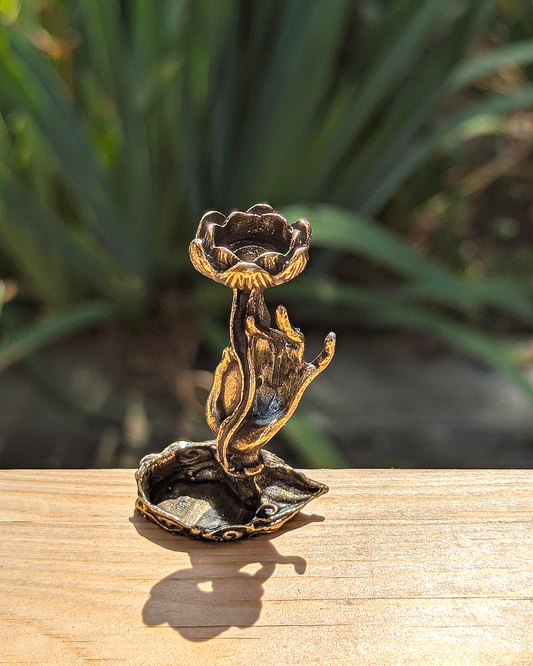 Hand Holding Flower Backflow Incense Holder
