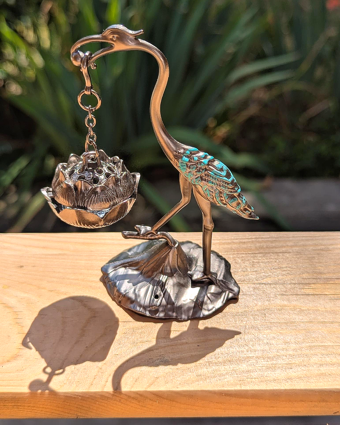 Blue Heron Hanging Incense Holder with Suspended Burner
