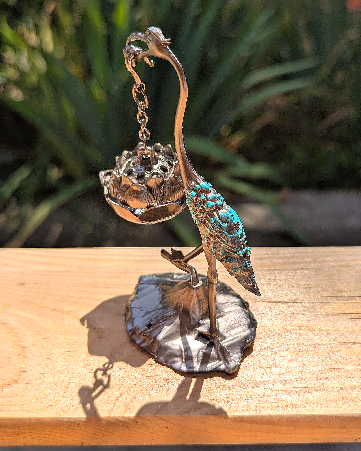Blue Heron Hanging Incense Holder with Suspended Burner