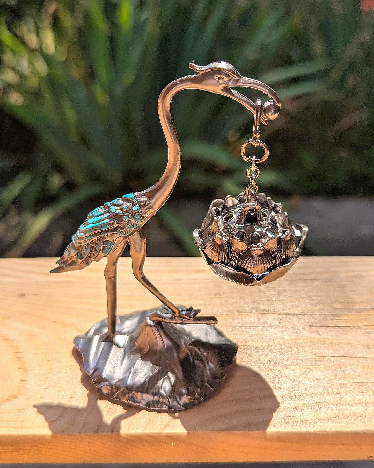 Blue Heron Hanging Incense Holder with Suspended Burner