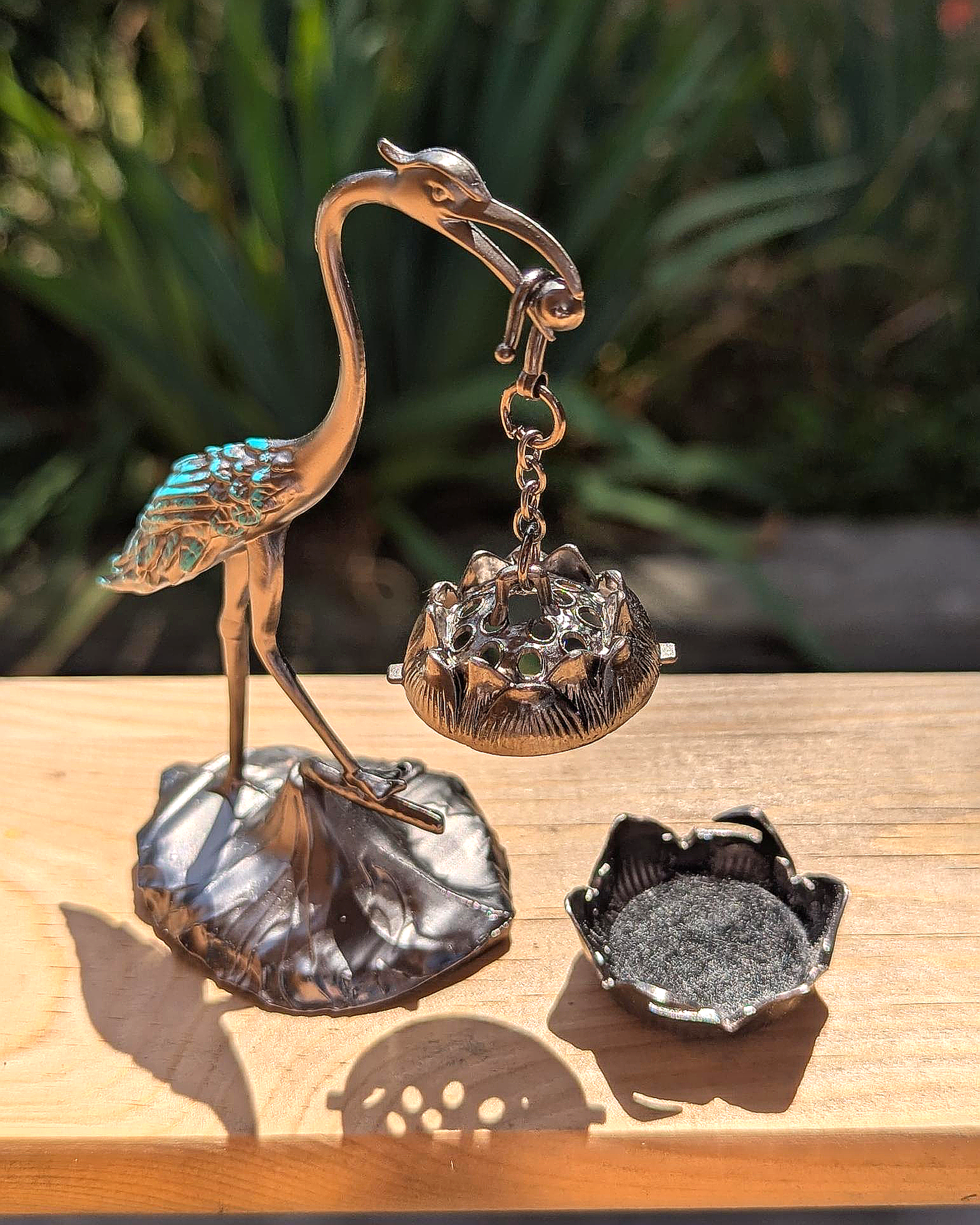 Blue Heron Hanging Incense Holder with Suspended Burner