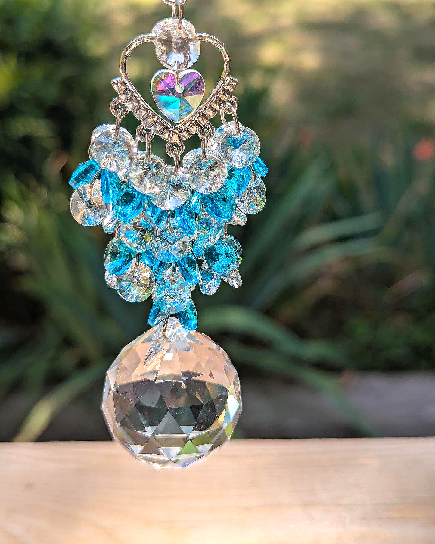 Blue Crystal Heart Light Catcher Sun Prism