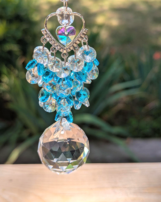 Blue Crystal Heart Light Catcher Sun Prism