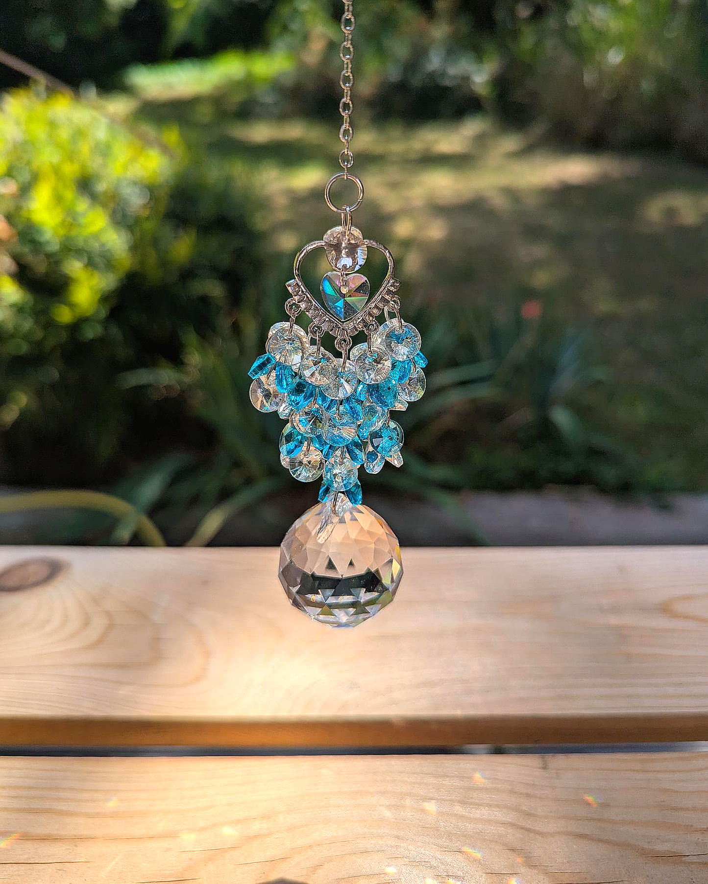 Blue Crystal Heart Light Catcher Sun Prism