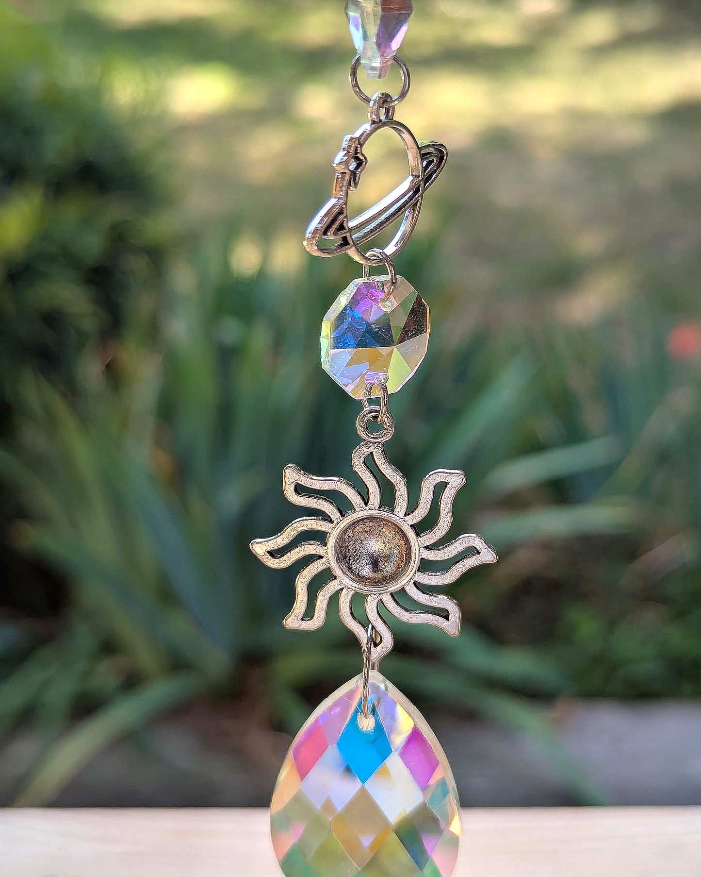 Celestial Crystal Light Catcher with Moon and Sun Charms