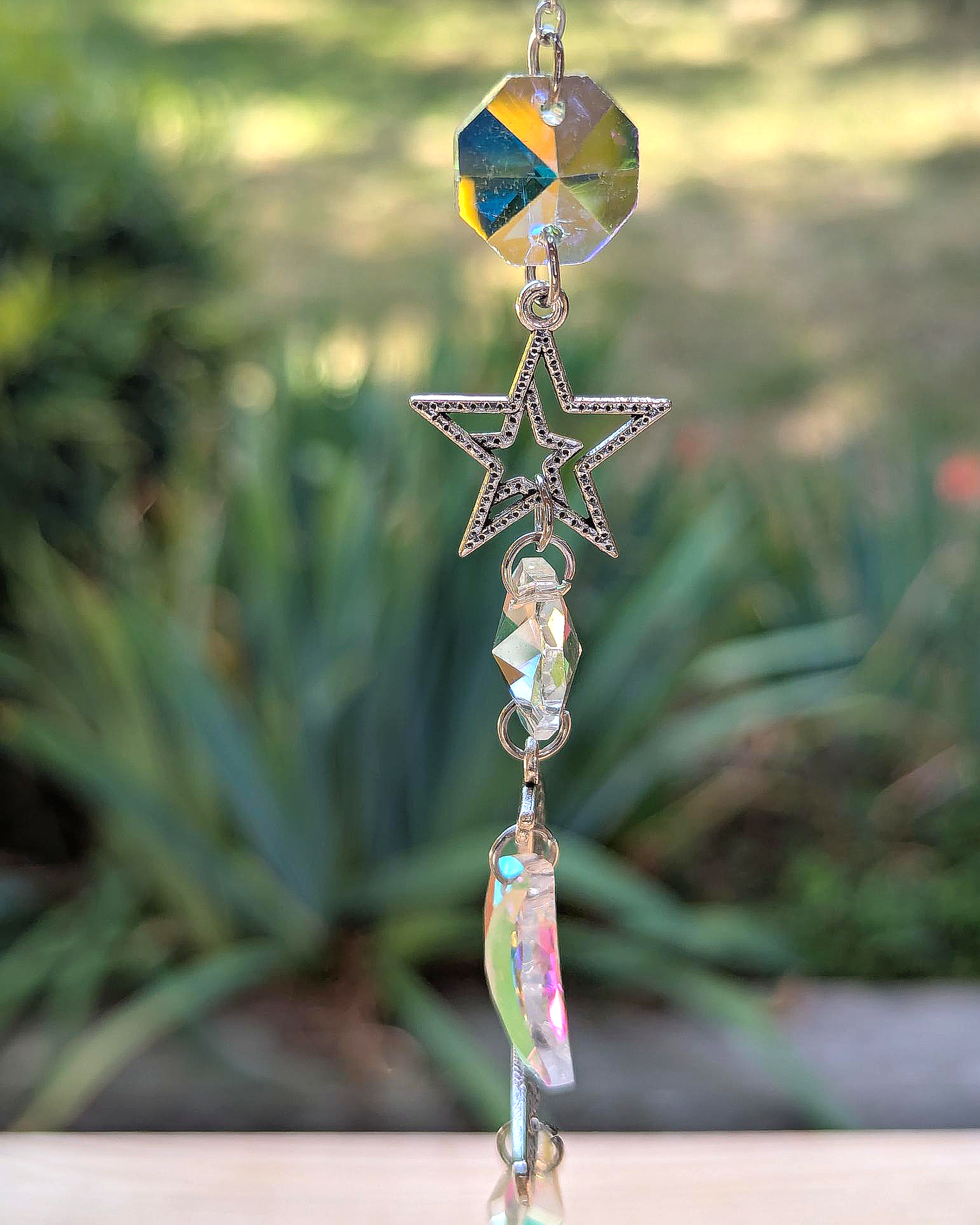 Celestial Crystal Light Catcher with Moon and Sun Charms