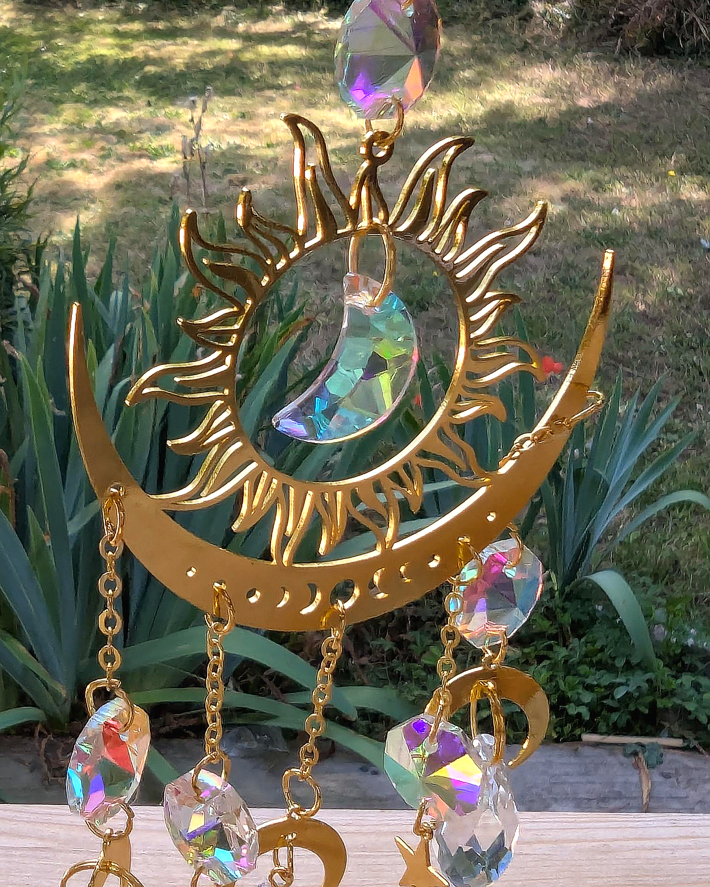 Sun and Crescent Moon Crystal Light Catcher
