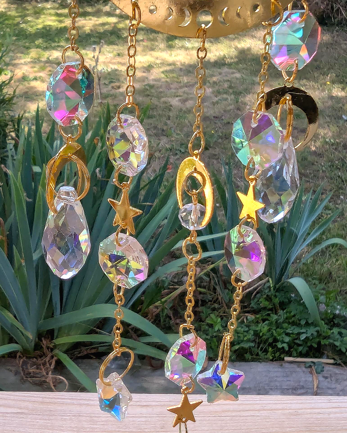 Sun and Crescent Moon Crystal Light Catcher