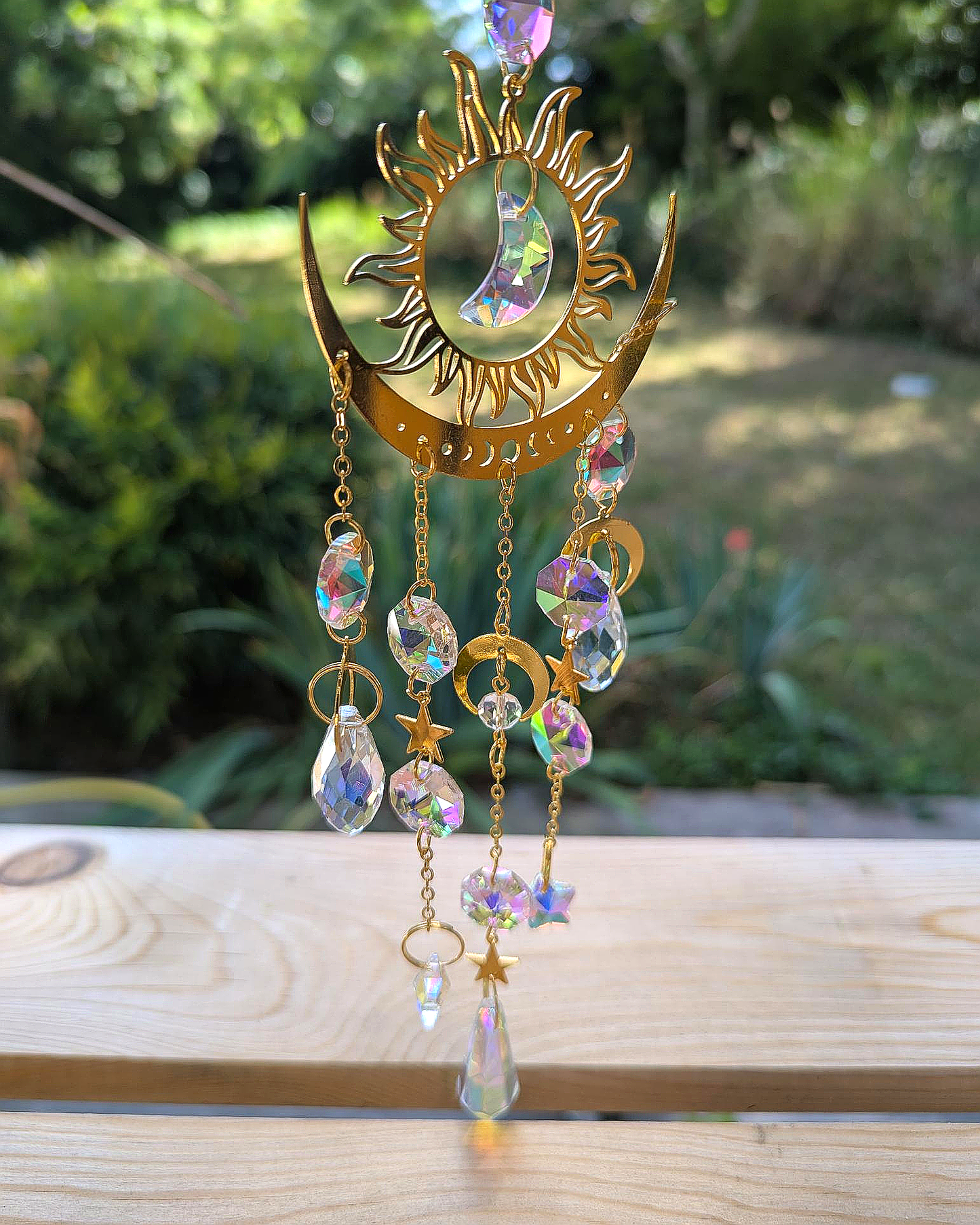 Sun and Crescent Moon Crystal Light Catcher
