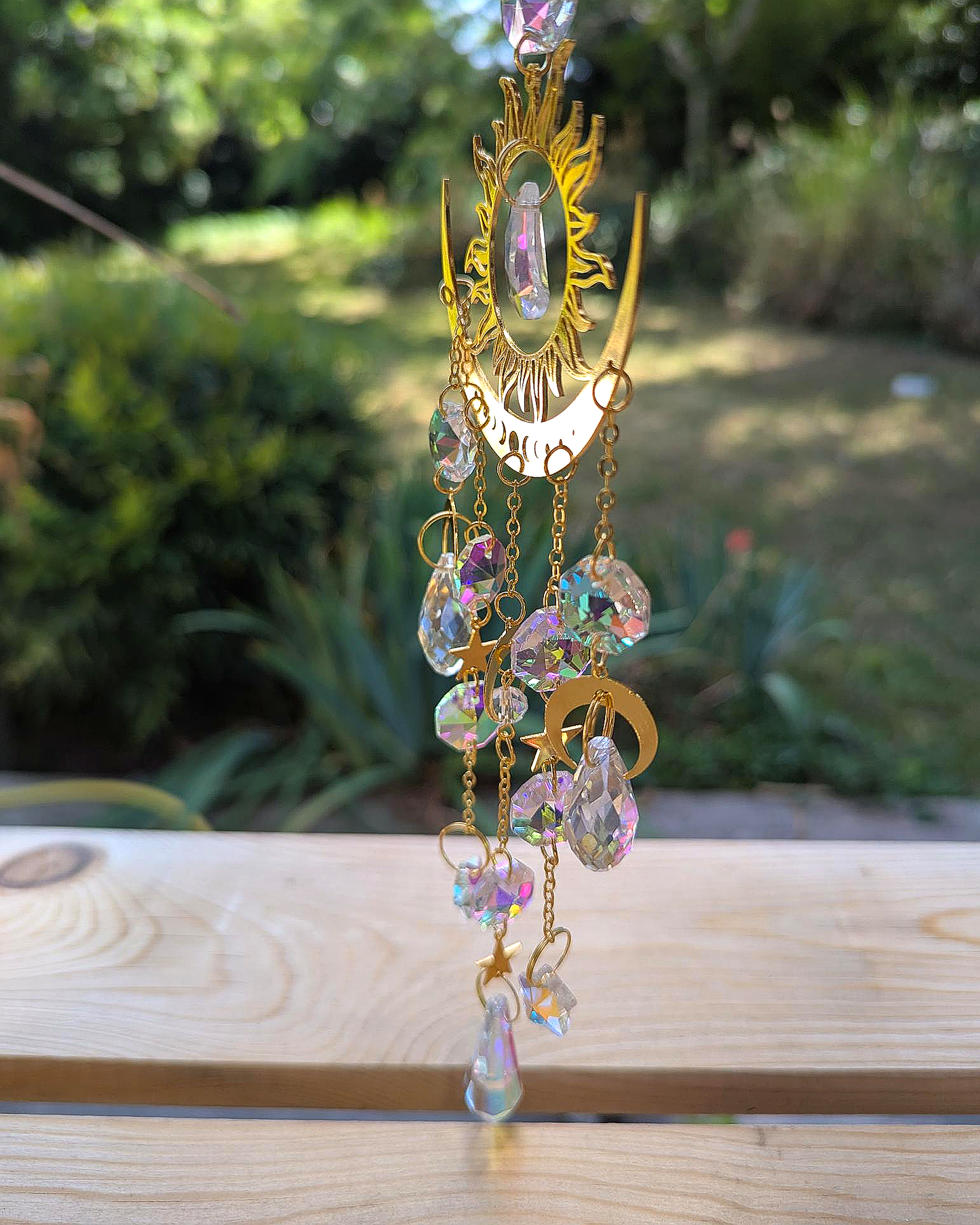 Sun and Crescent Moon Crystal Light Catcher