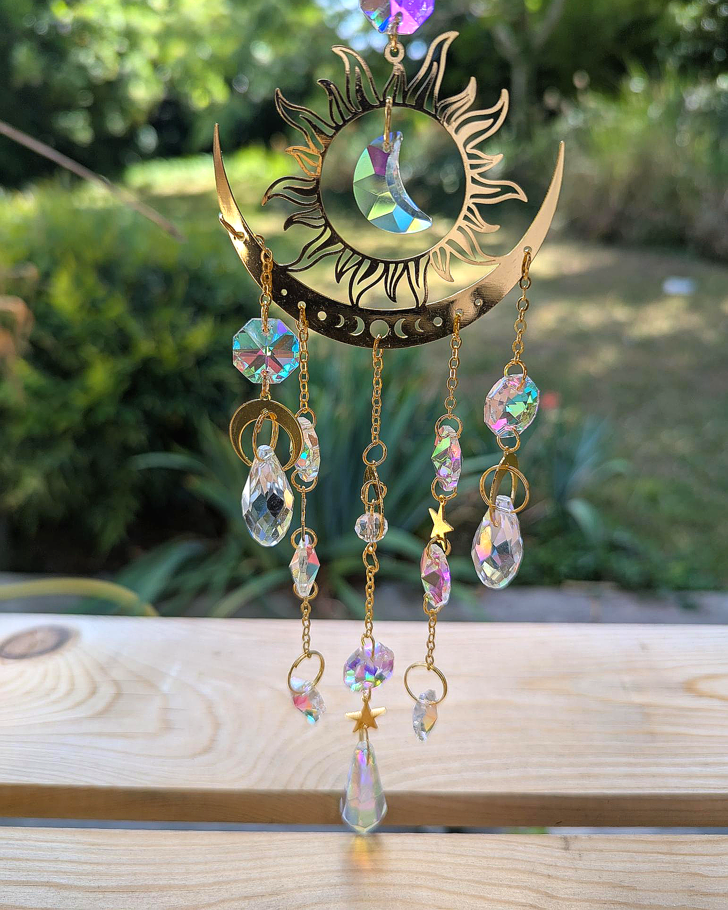 Sun and Crescent Moon Crystal Light Catcher