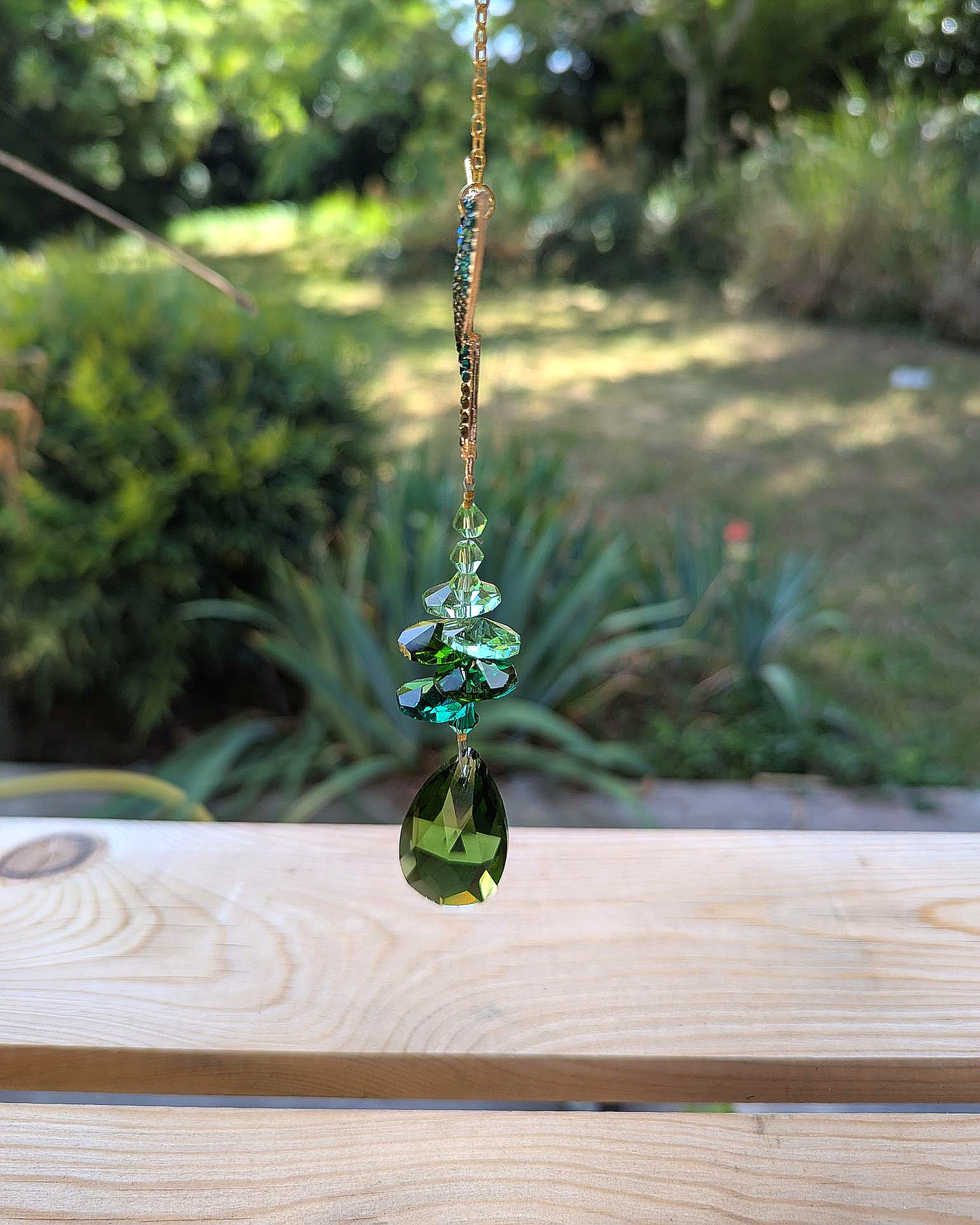 Hummingbird Crystal Light Catcher with Green Gem Accents