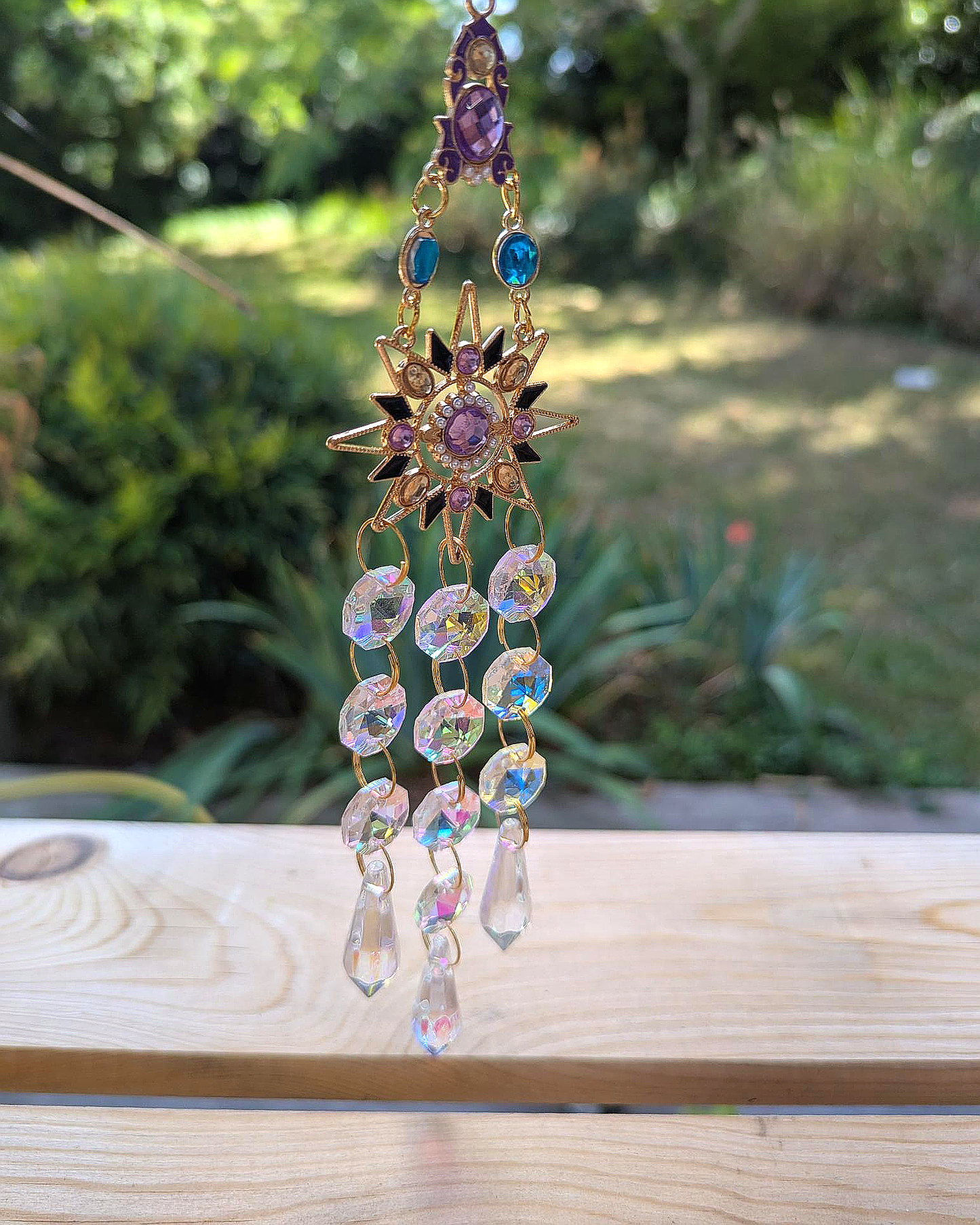 Sun Crystal Light Catcher with Multicolor Hanging Gems