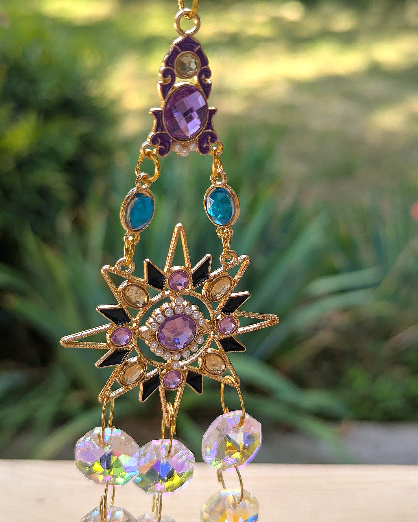 Sun Crystal Light Catcher with Multicolor Hanging Gems