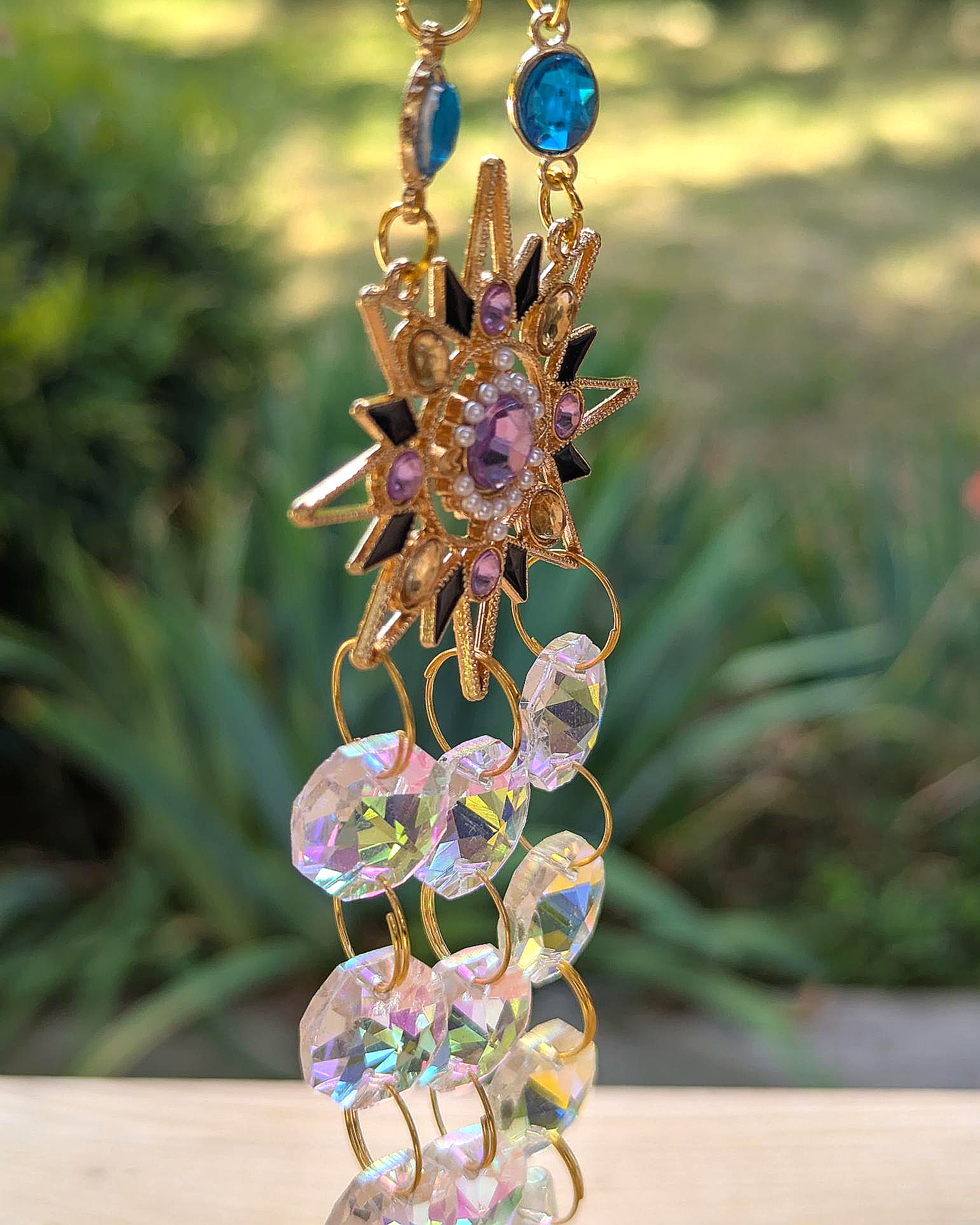 Sun Crystal Light Catcher with Multicolor Hanging Gems