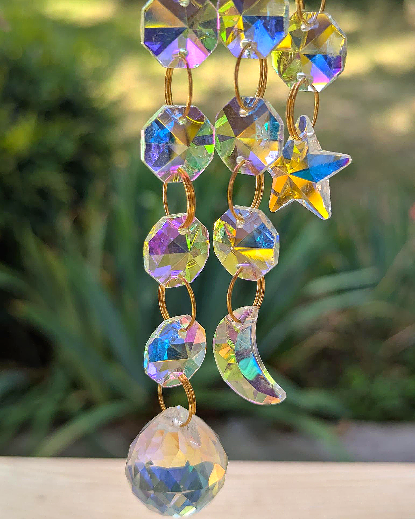 Moon Crystal Light Catcher with Multicolor Hanging Gems