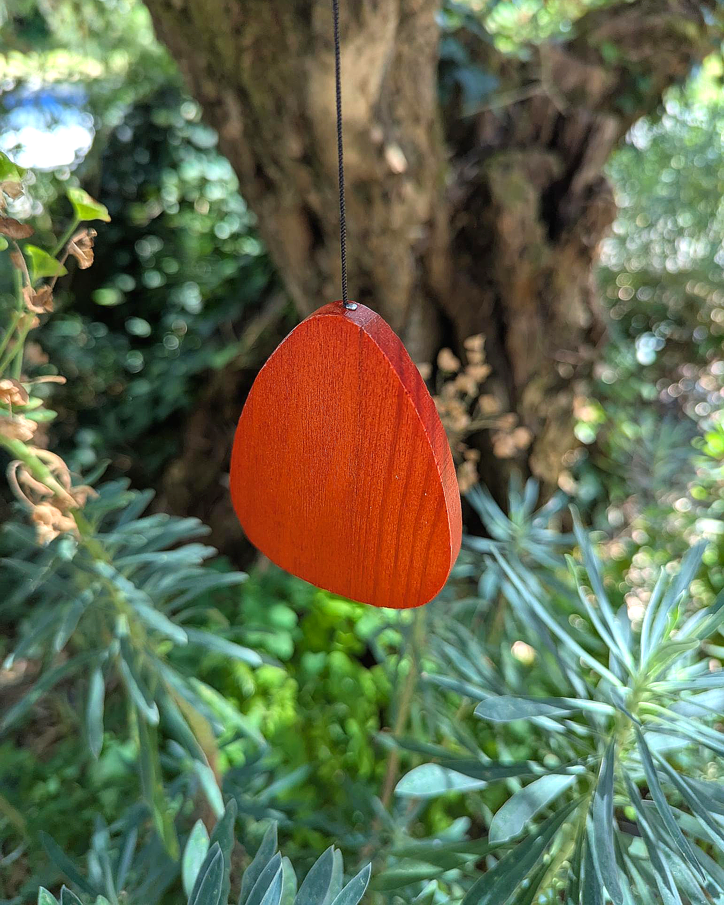 Copper-Tone Six Tube Wind Chime with Red Wood Accents