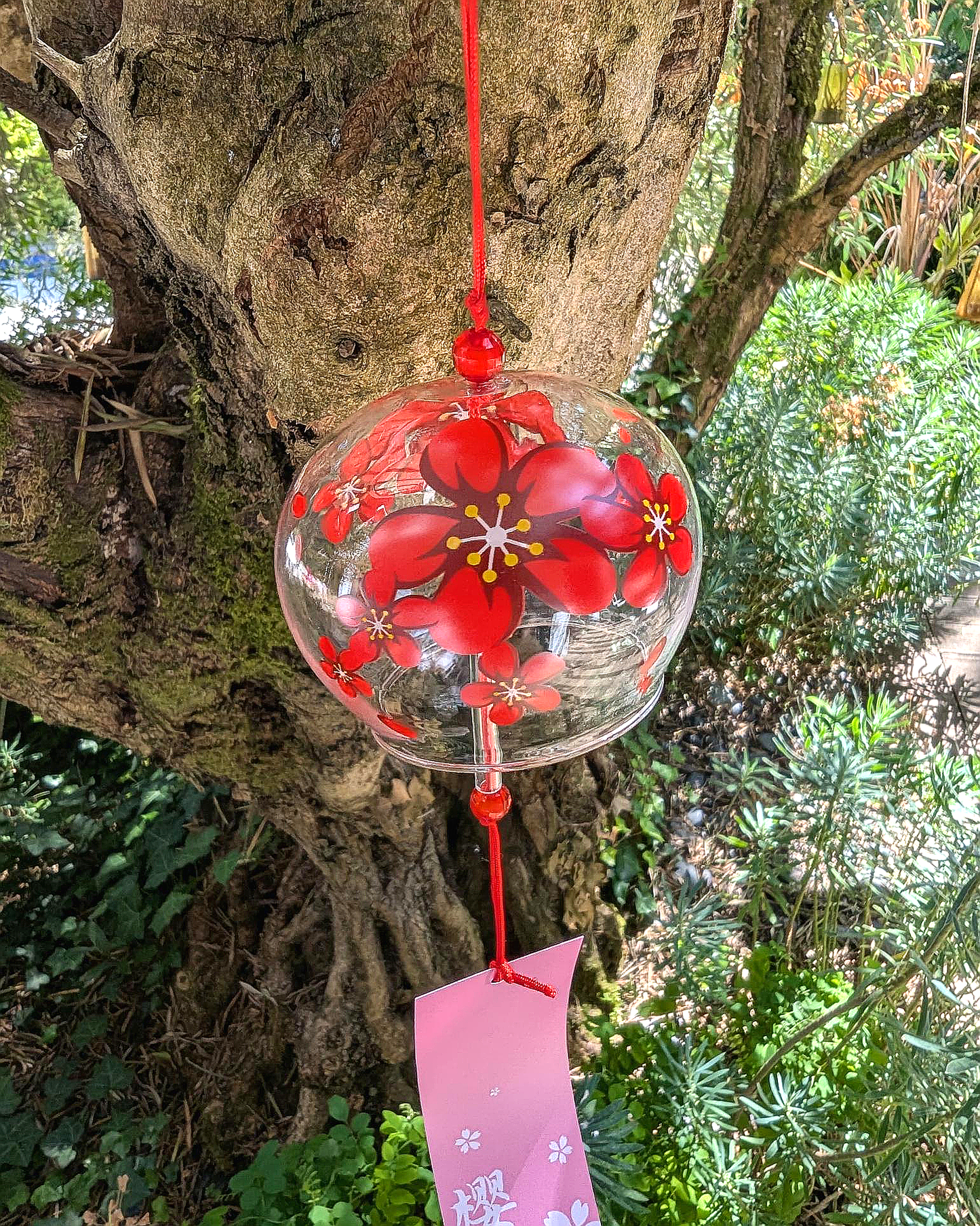 Red Sakura Glass Wind Chime