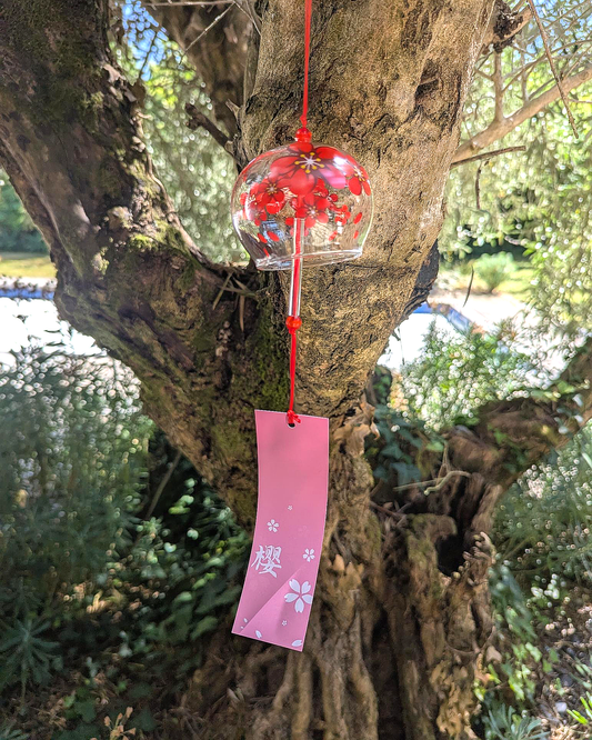 Red Sakura Glass Wind Chime