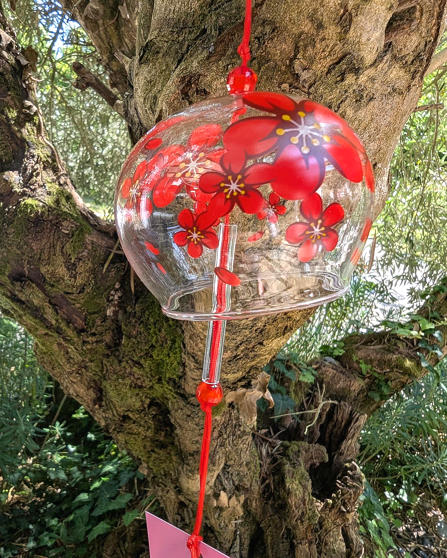 Red Sakura Glass Wind Chime
