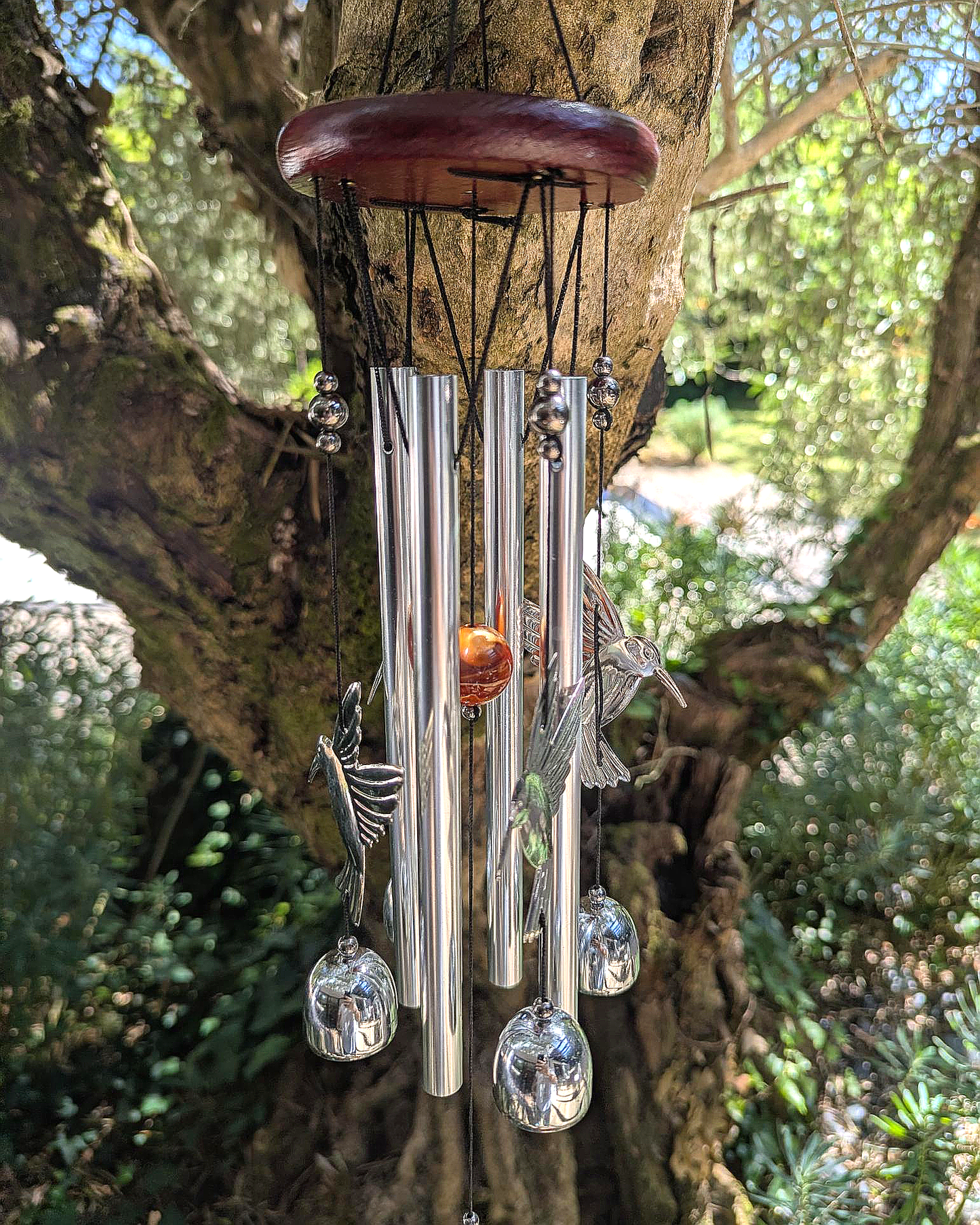 Silver Bird Wind Chime with Four Bells