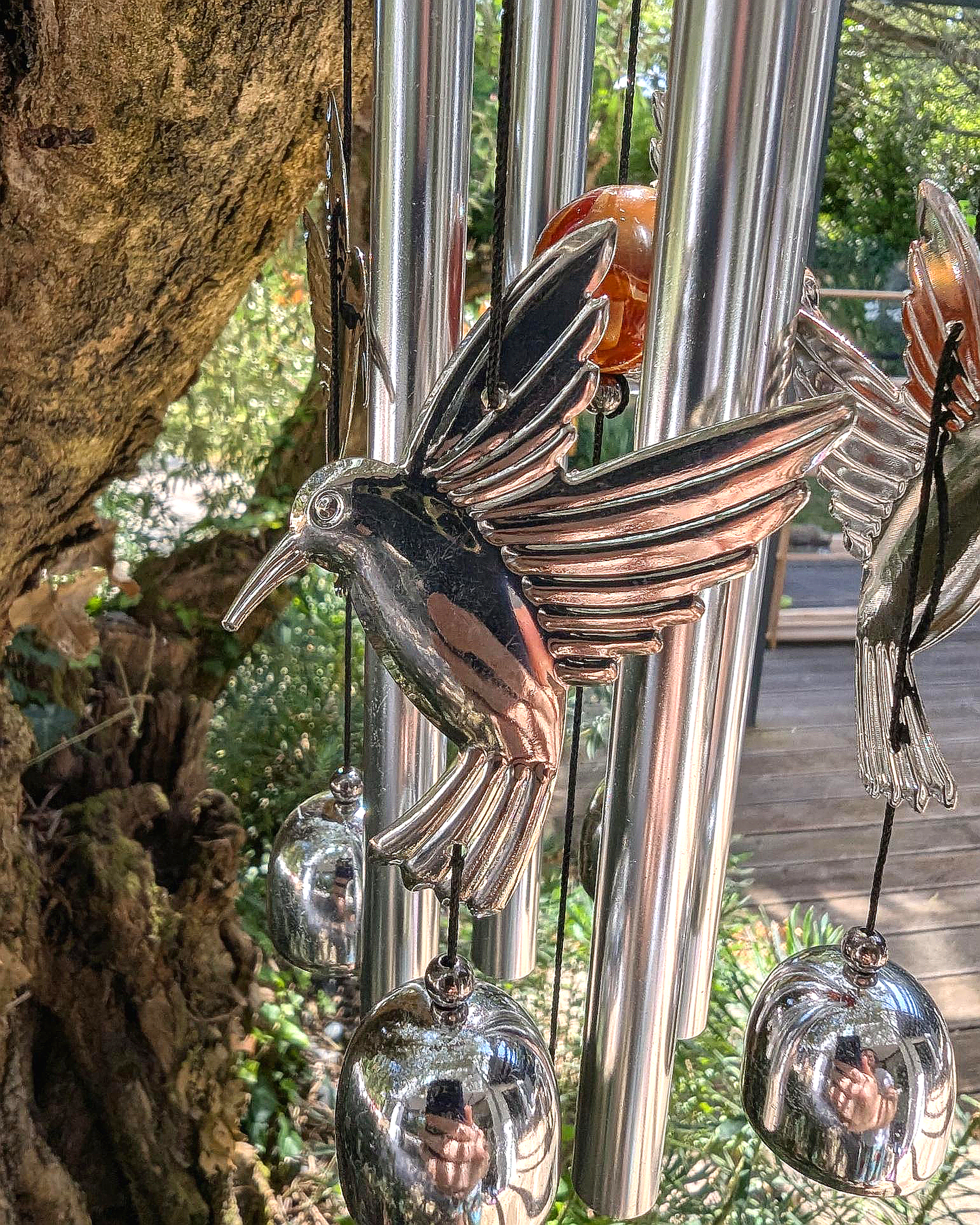 Silver Bird Wind Chime with Four Bells