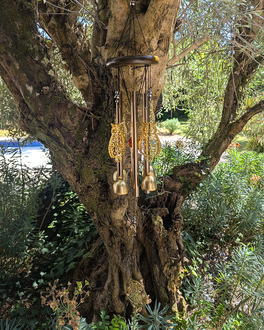 Golden Owl Wind Chime with Four Bells