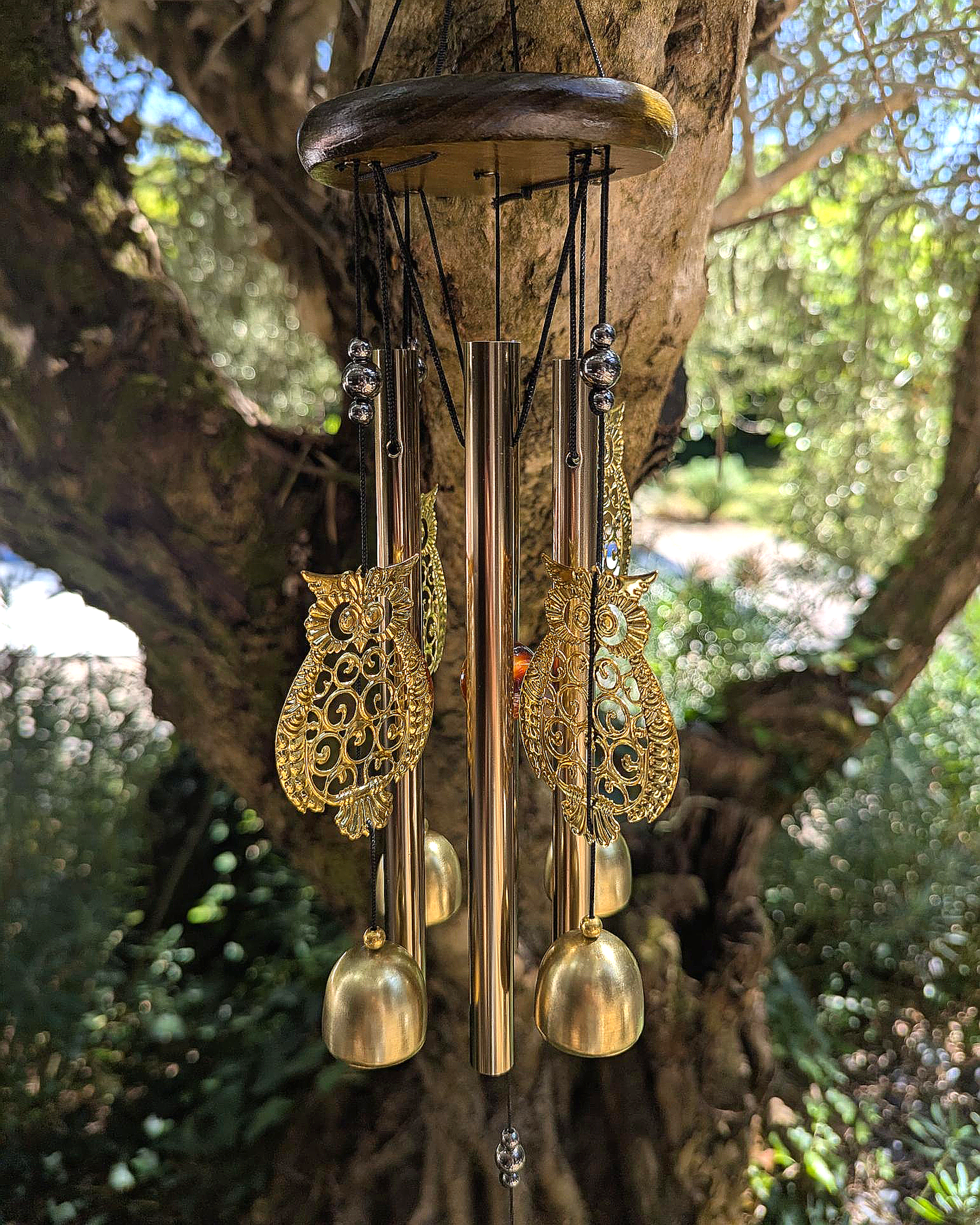 Golden Owl Wind Chime with Four Bells