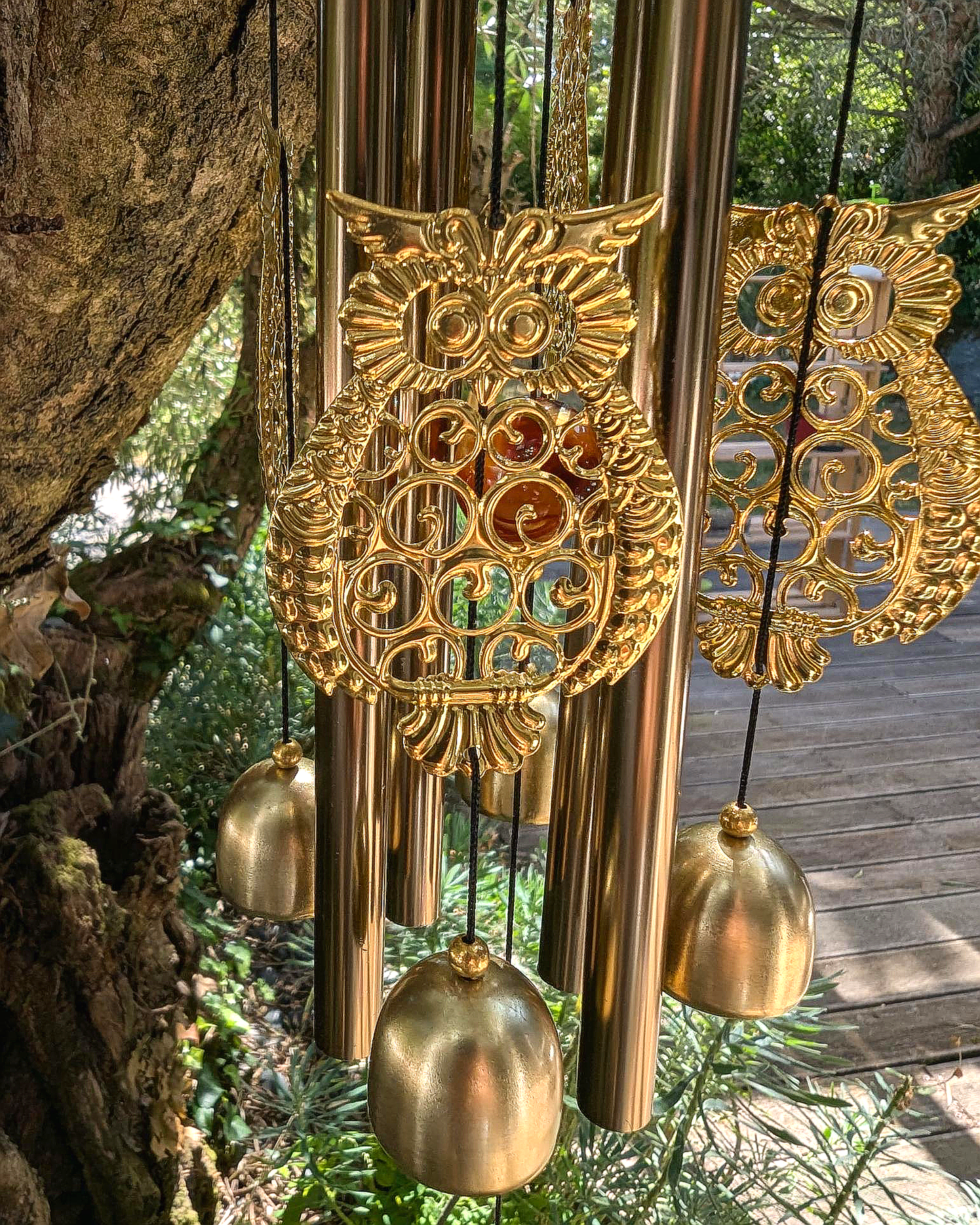 Golden Owl Wind Chime with Four Bells